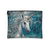 Bolsa de maquillaje de caballo mágico, bolsa de viaje para cosméticos de fantasía oceánica para mujer, organizador portátil de lona con cremallera, regalo de cumpleaños, bolsa de aseo para el cuidado