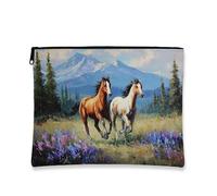 Bolsa de maquillaje de caballos, bolsa de viaje rústica de arte equino para mujer, organizador portátil de lona con cremallera, regalo ideal para los amantes de los caballos, esencial para festivales
