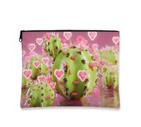 Bolsa de maquillaje de cactus, bolsa de viaje con patrón de corazón suculenta verde para mujer, organizador portátil de lona con cremallera, lindo para primavera y verano, Verde, 7x9 Inch, Cactus
