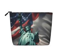 Bolsa de maquillaje de cáñamo artificial de la Estatua de la Libertad, impermeable, organizador de cosméticos grande con cremallera