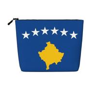 Bolsa de maquillaje de cáñamo falso con bandera de Kosovo, organizador de viaje de gran capacidad para viajes de negocios y uso diario