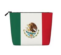 Bolsa de maquillaje de cáñamo falso con bandera de México, organizador de viaje de gran capacidad para viajes de negocios y uso diario