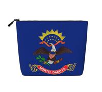 Bolsa de maquillaje de cáñamo falso con bandera del estado de Dakota del Norte, organizador de viaje de gran capacidad para viajes de negocios y uso diario
