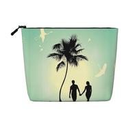 Bolsa de maquillaje de cáñamo falso con diseño de vela de Feliz Navidad, organizador de artículos de tocador de viaje, almacenamiento diario, esencial para viajes de negocios, Pareja casada caminando