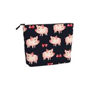 Bolsa de maquillaje de cáñamo falso con estampado de cerdito rojo de gran capacidad, bolsa de aseo personal, bolsa de viaje con cremallera.
