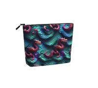 Bolsa de maquillaje de cáñamo falso con estampado de escamas de dragón mágico 3D de gran capacidad, neceser de viaje, con cremallera.