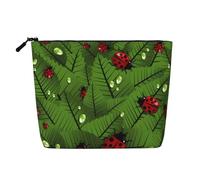 Bolsa de maquillaje de cáñamo falso con estampado de leopardo y tigre naranja, organizador de artículos de tocador de viaje, almacenamiento diario, esencial para viajes de negocios, Hojas y mariquitas