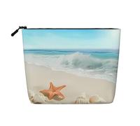 Bolsa de maquillaje de cáñamo falso con estampado de lobo galáctico, organizador de artículos de tocador de viaje, almacenamiento diario, esencial para viajes de negocios, Estrella de mar de concha de