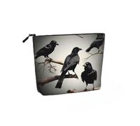 Bolsa de maquillaje de cáñamo falso con estampado de pájaros en una rama de gran capacidad, bolsa de aseo personal, bolsa de viaje con cremallera.
