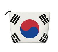 Bolsa de maquillaje de cáñamo falso con la bandera de la República de Corea, organizador de viaje de gran capacidad para viajes de negocios y uso diario