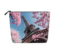 Bolsa de maquillaje de cáñamo falso de una sola capa con diseño de la Torre Eiffel de París, con cremallera, accesorios para mujer, color negro, talla única, Negro, One Size
