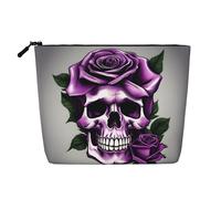 Bolsa de maquillaje de cáñamo falso de una sola capa con estampado de calavera de rosa morada, con cremallera, accesorios para mujer, color negro, talla única, Negro, One Size