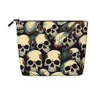 Bolsa de maquillaje de cáñamo falso de una sola capa con estampado de calavera y esqueleto, con cremallera, accesorios para mujer, color negro, talla única, Negro, One Size