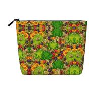 Bolsa de maquillaje de cáñamo falso de una sola capa con estampado de ranas, bolsa de aseo con cremallera, accesorios para mujer, color negro, talla única, Negro, One Size