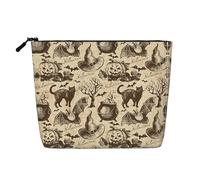 Bolsa de maquillaje de cáñamo falso de una sola capa con estampado de sombrero de bruja, bolsa de aseo con cremallera, accesorios para mujer, color negro, talla única, Negro, One Size