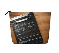Bolsa de maquillaje de cáñamo falso de una sola capa con estampado de tablillas de películas, bolsa de aseo con cremallera, accesorios para mujer, color negro, talla única, Negro, One Size