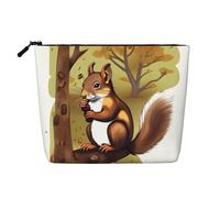 Bolsa de maquillaje de cáñamo falso, versátil con diseño de ardilla que come nueces, organizador de artículos de aseo de viaje, perfecto para uso diario, viajes de negocios y mucho más., Black, Talla