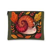 Bolsa de maquillaje de caracol, bolsa de viaje portátil con patrón de hojas fantásticas para mujeres, organizador pequeño de lona con cremallera, bolsa de aseo de regalo de otoño, Verde, 7x9 Inch