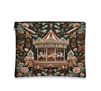 Bolsa de maquillaje de carrusel de pan de jengibre, bolsa de viaje vintage para mujer, organizador portátil de lona con cremallera, bolsa de aseo navideña para el cuidado de la piel, Verde oscuro, 7x9