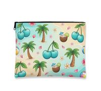 Bolsa de maquillaje de cerezas tropicales, bonita bolsa de cosméticos de palma para mujer, organizador portátil de lona con cremallera, bolsa de aseo de viaje de verano, 7 x 9 pulgadas