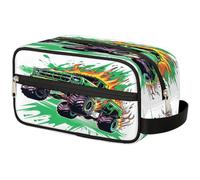 Bolsa de maquillaje de coche con diseño de camión monstruo de llamas para mujeres, hombres, niños y niñas, bolsa de lavado de viaje, artículos de aseo personal, organizador de cosméticos para ducha,