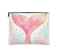 Bolsa de maquillaje de cola de ballena, bolsa de viaje para cosméticos de acuarela coral melocotón para mujer, organizador portátil de lona con cremallera, bolsa de aseo de playa de verano, Melocotón