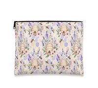 Bolsa de maquillaje de colmena de lavanda, bolsa de viaje para cosméticos vintage botánicos para mujer, organizador portátil de lona floral con cremallera, bolsa de aseo para el cuidado de la piel de