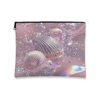 Bolsa de maquillaje de conchas iridiscentes, bolsas de viaje de cosméticos Ocean Shells para mujer, bolsa pequeña portátil de vinilo con cremallera, regalo de playa, organizador de neceser para el