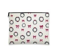 Bolsa de maquillaje de corona, bolsa de cosméticos con lazo floral para mujer, organizador portátil de lona con cremallera, bolsa de viaje para artículos de tocador de vacaciones, White, 7x9 Inch