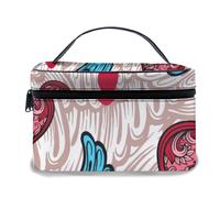 Bolsa De Maquillaje De Cuero,Alas De Ángel Vector Patrón Sin Costuras Fondo Boho Chic,Bolsas De Maquillaje Portátiles Impermeables