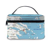 Bolsa de Maquillaje de Cuero, Atenas Alto detallado Mapa de Carreteras de Grecia etiquetado Atlas Egeo, Bolsas de Maquillaje portátiles Impermeables