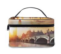 Bolsa de Maquillaje de Cuero, Big Ben House of Parliament Westminster Bridge Dusk London Architecture Cityscape, Bolsas de Maquillaje portátiles Impermeables