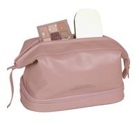 Bolsa de Maquillaje de Cuero, Bolsa de Maquillaje de Doble Capa de Gran Capacidad con Mango y cosmética con Cremallera Impermeable Bolso de Lindo para Mujeres Suministros de Viaje