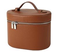 Bolsa de Maquillaje de Cuero Bolsa de Maquillaje de Viaje de PU con Divisor extraíble y asa Organizador de con Cremallera Viaje para Mujeres y niñas, Cosméticos de Cuero marrón