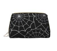 Bolsa de maquillaje de cuero, bolsa de maquillaje negra con telaraña, bolsa de aseo de viaje para mujer, bolsa de maquillaje, organizador de bolsa de maquillaje de gran capacidad, bonita bolsa de