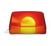 Bolsa de maquillaje de cuero dorado, bolsa de cosméticos de viaje con estampado de amanecer rojo, organizador de artículos de aseo portátil, bolsa con cremallera para uso diario, Silver, Talla única