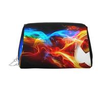 Bolsa de maquillaje de cuero dorado - Bolsa de cosméticos de viaje con estampado de dragón de fuego para mujer, organizador pequeño con asa, bolsa con cremallera, Silver, Talla única