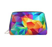 Bolsa de maquillaje de cuero dorado - Bolsa de cosméticos de viaje con estampado geométrico arcoíris para mujer, organizador pequeño con asa, bolsa con cremallera, Gold, Talla única