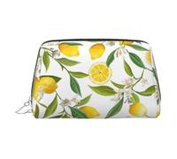 Bolsa de maquillaje de cuero dorado, con estampado de limón amarillo, para mujer, organizador pequeño con asa, bolsa con cremallera, Silver, Talla única