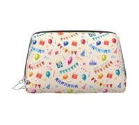 Bolsa de maquillaje de cuero dorado con texto en inglés "Happy Birthday to You", bolsa de cosméticos de viaje, organizador portátil de artículos de tocador, bolsa con cremallera para uso diario