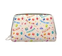 Bolsa de maquillaje de cuero dorado con texto en inglés "Happy Birthday to You", bolsa de cosméticos de viaje, organizador portátil de artículos de tocador, bolsa con cremallera para uso diario, Gold