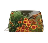 Bolsa de maquillaje de cuero dorado - Crisantemo celestial (1) bolsa de cosméticos de viaje impresa, organizador portátil de artículos de tocador, bolsa con cremallera para uso diario, Gold, Talla