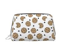 Bolsa de maquillaje de cuero dorado - Galletas con chispas de chocolate, bolsas de cosméticos de viaje, organizador portátil de artículos de tocador, bolsa con cremallera para uso diario, Silver