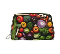 Bolsa de maquillaje de cuero dorado - Introducción de varios organizadores de cosméticos de viaje con estampado de verduras con asa y cremallera - perfecto para uso diario, Gold, Talla única