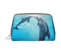 Bolsa de maquillaje de cuero dorado - Kiss Dolphin Tale Pattern Print Travel Cosmetic Bags para mujeres, organizador pequeño con asa, bolsa con cremallera, Gold, Talla única