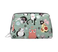 Bolsa de maquillaje de cuero dorado - Lovely Cartoon Cats (1) bolsa de cosméticos de viaje impresa, organizador portátil de artículos de tocador, bolsa con cremallera para uso diario, Silver, Talla