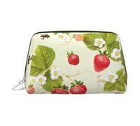 Bolsa de maquillaje de cuero dorado - Lovely Strawberry (1) bolsa de cosméticos de viaje impresa, organizador portátil de artículos de tocador, bolsa con cremallera para uso diario, Silver, Talla