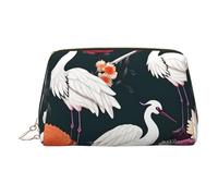 Bolsa de maquillaje de cuero dorado, organizador de cosméticos de viaje con estampado de crisantemo con asa y cremallera, perfecto para uso diario, Gold, Talla única