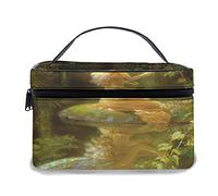 Bolsa de Maquillaje de Cuero, Elf Fairy River Bank Girl con alas de ángel Debajo del árbol Ivy Jungle Nature Scene Fairytale, Bolsas de Maquillaje portátiles Impermeables