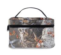 Bolsa de Maquillaje de Cuero, pájaro Gran búho cornudo increíble Sentado en Animales nevados Plumas de Vida Silvestre Garras Tigre, Bolsas de Maquillaje portátiles Impermeables